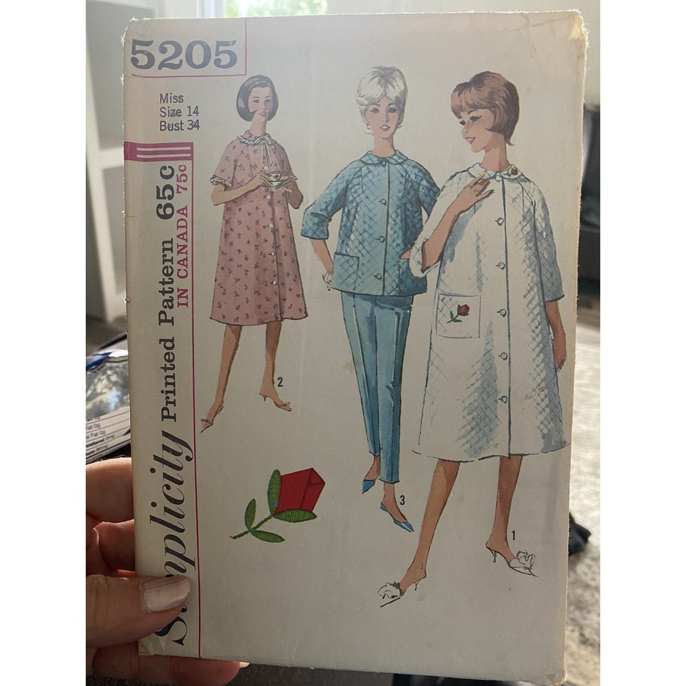 1960s Simplicity Sewing Pattern 5205 Womens Robe Top Pants Pajamas Size 14 12683